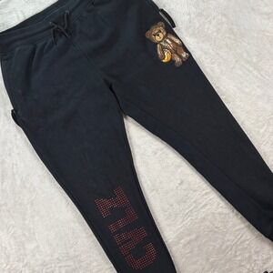 CivilizeD Men's Jogger Sweatpants Black Teddy Bear Basketball Graphic Size L